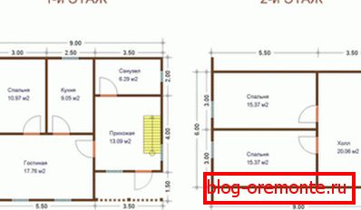 Prikazan je plan prvog i drugog kata kuće. Prikazan je plan prvog i drugog kata kuće.